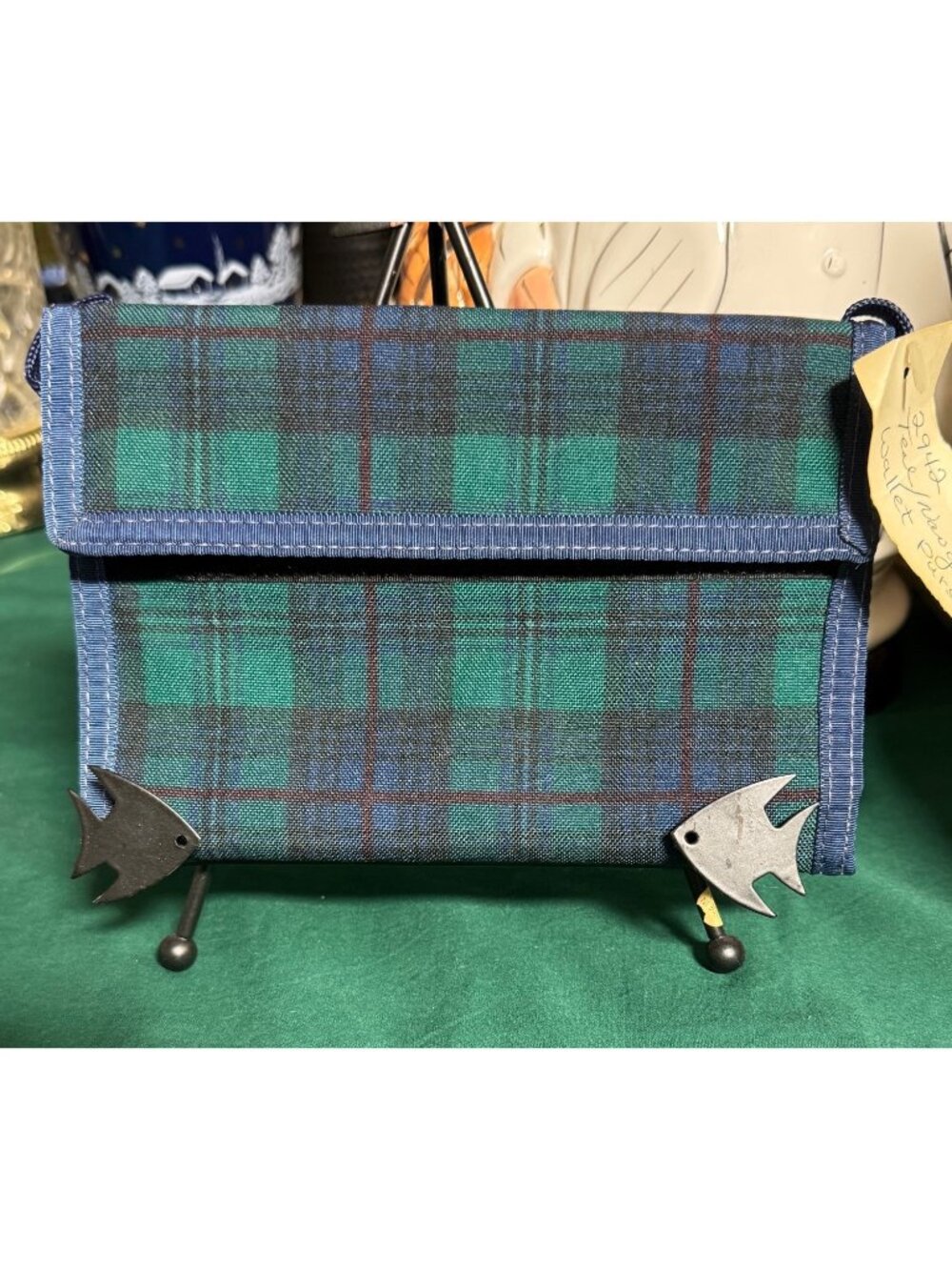 Tartan Plaid Fabric Wallet Purse With Zippered Pockets